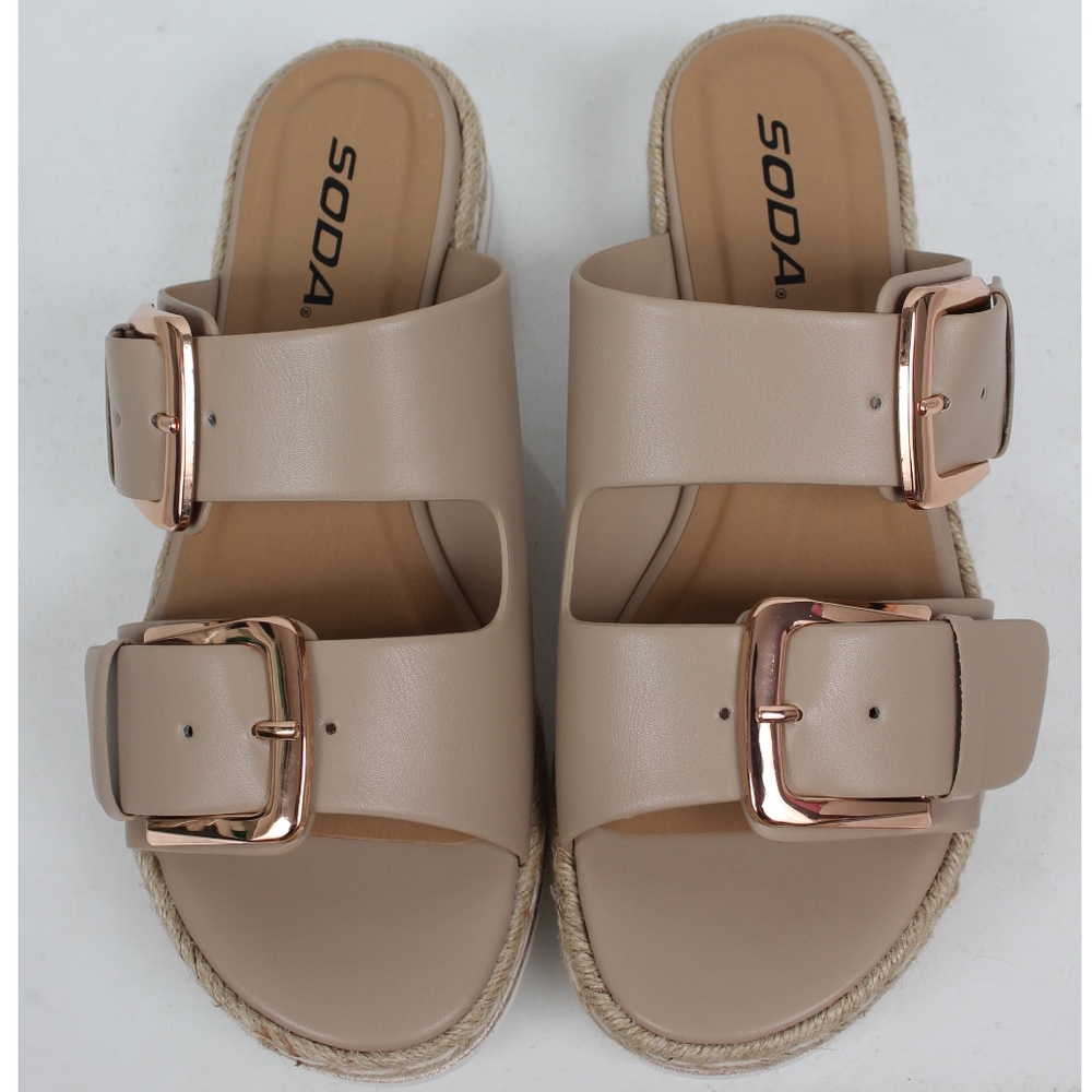 Size 8.5 Natural Open Double Buckle Espadrille - Picture 5 of 6